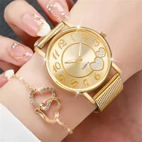 6PCS/Set Fashion Heart Women's Watch Plastic Band Analog Golden Quartz Watches Butterfly Jewelry Set(Without Box) - Image 6
