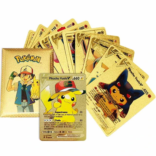 Cartes Pokemon or noir argent espagnol français anglais Vmax GX Charizard  Pikachu, Collection Rare, cartes d'entraînement de combat, jouets, 54 pièces