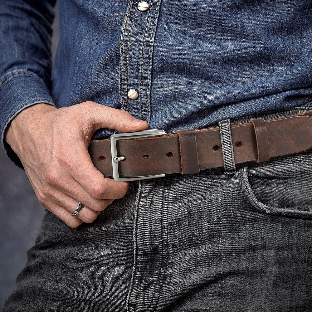 High-Quality Mens Casual Belt - Antique Metal Needle Buckle Top Layer Cowhide Multiple Colors