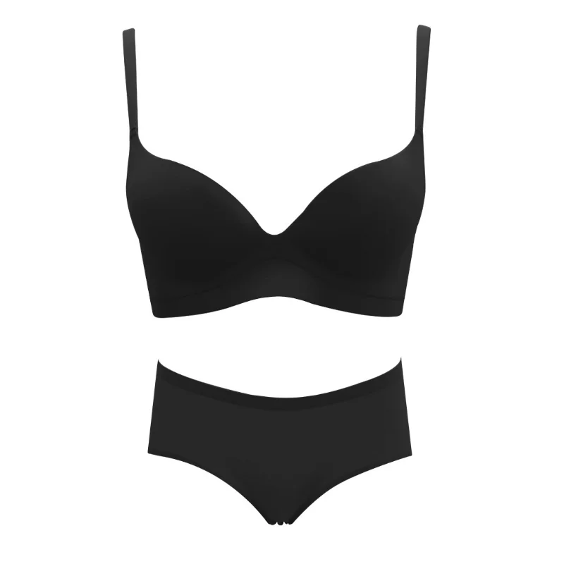 

Traceless Underwear Women's Small Chest Gathered One Piece Type Anti-sagging No Underwire Girls Bra Cover Set