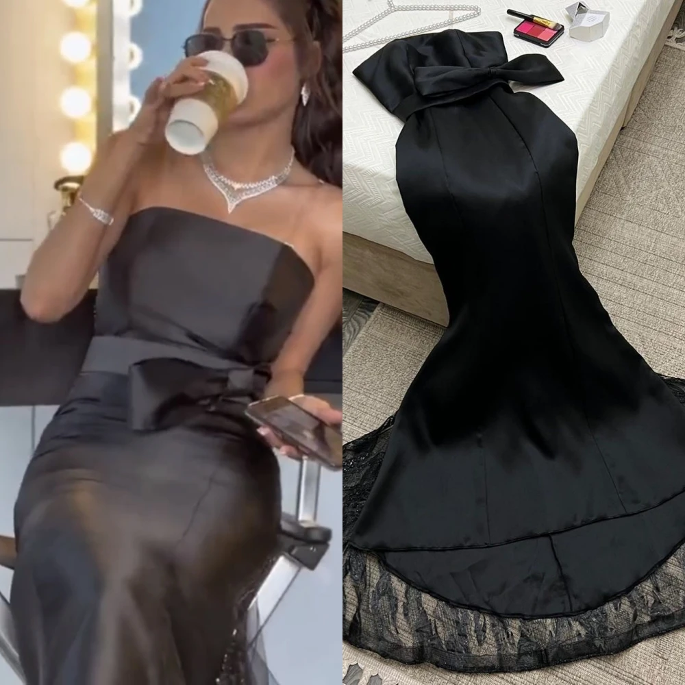 

Prom Dresses Retro Elegant Strapless Mermaid Bows Satin Formal Occasion Gown vestito elegante donna cerimonia вечерние платья