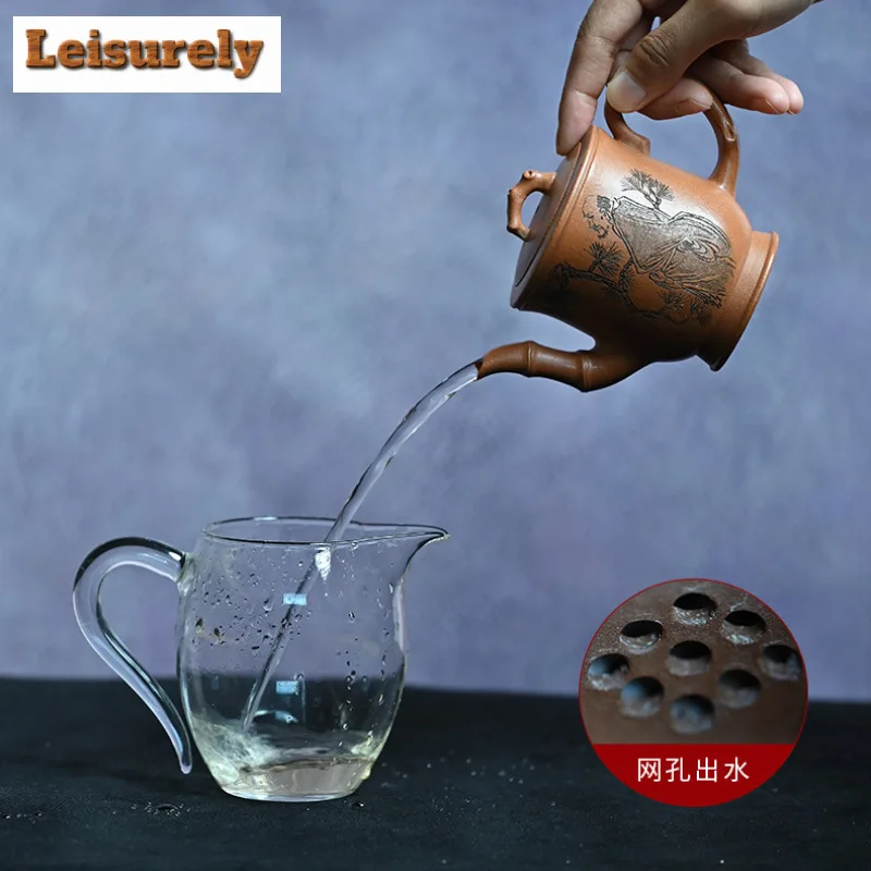 200ml Ancient Yixing Purple Clay Teapots Artists Handmade Pine Bamboo Pot Raw Ore Downhill Mud Kettle Chinese Zisha Tea Set Gift