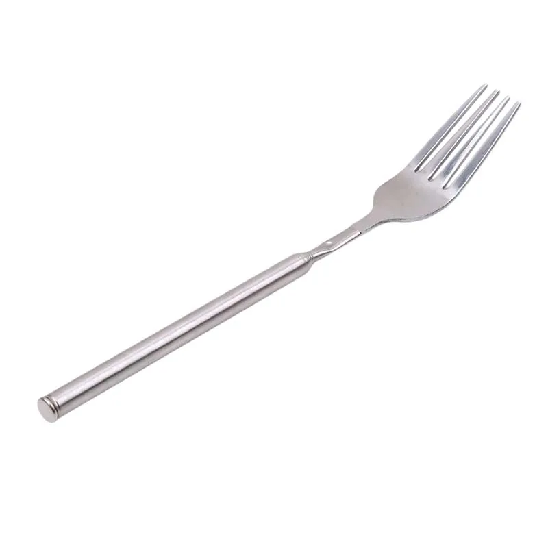 Silver Stainless Telescopic Extendable Fork for Dining and Cooking