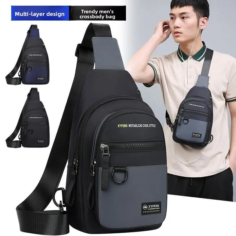Korean Style Large Capacity Men's Chest Bag New Oxford Cloth Waterproof Single Shoulder Slant Cross Bag Multi-Functional Casu...