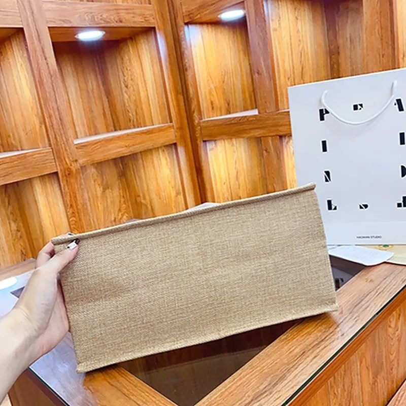 Chic Khaki Linen Beach Tote Bag with Coffee Books Print Lightweight Fashionable Handbag Shopping Bag for Women Daily Use Travel