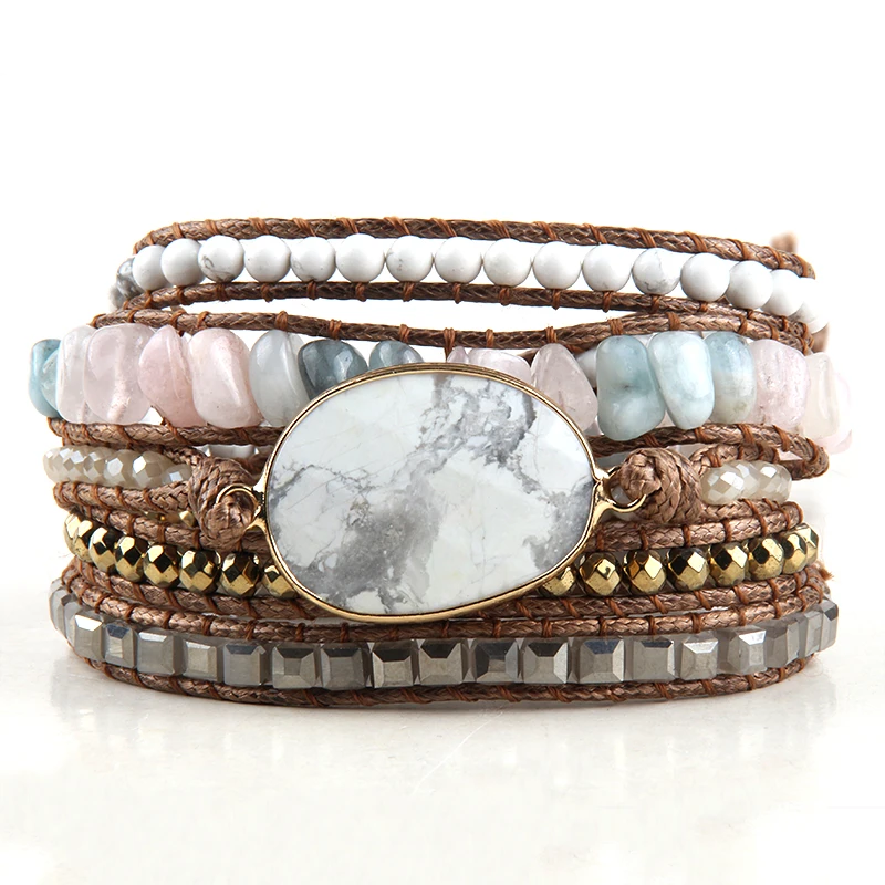 RH Fashion Handma Gioielli bohémien Bracciale Boho Pietre naturali miste Fascino 5 fili Braccialetti avvolgenti Regalo DropShipping  36