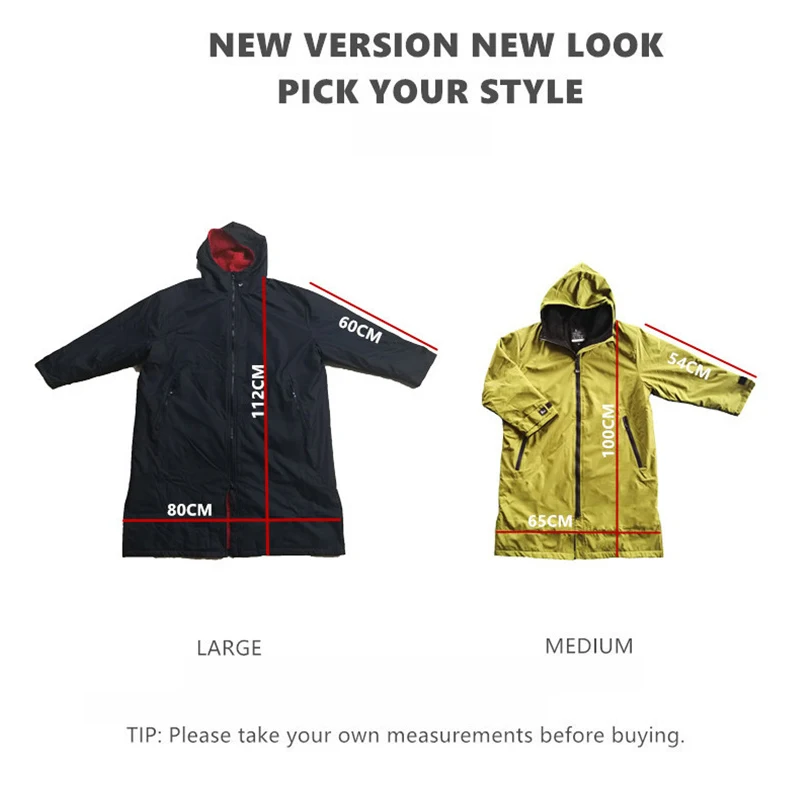 Unisex Waterproof Surf Changing Robe Outdoor Coat Winter Warm Jacket Hooded Cloak Beach Surfing Pool Lining Anorak Raincoat M/L surf changing robe