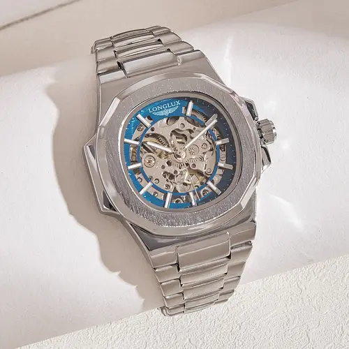LONGLUX Men automatic mechanical watch luxury watches waterproof skeleton business cheap wholesale stainless steel gift watch - Image 9