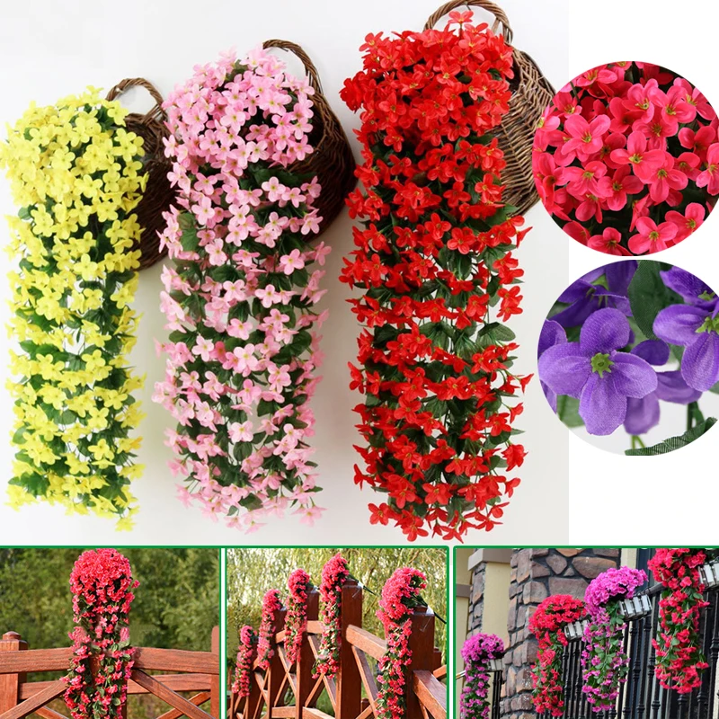 2pcs 70CM Artificial Silk Flower Vine Violet Garland for Home White