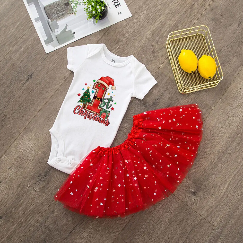 Baby Girls Cake Smash Dresses Outfits Newborn Xmas Party Tutu + Bodysuit Dress Set Infant Baptism Clothes