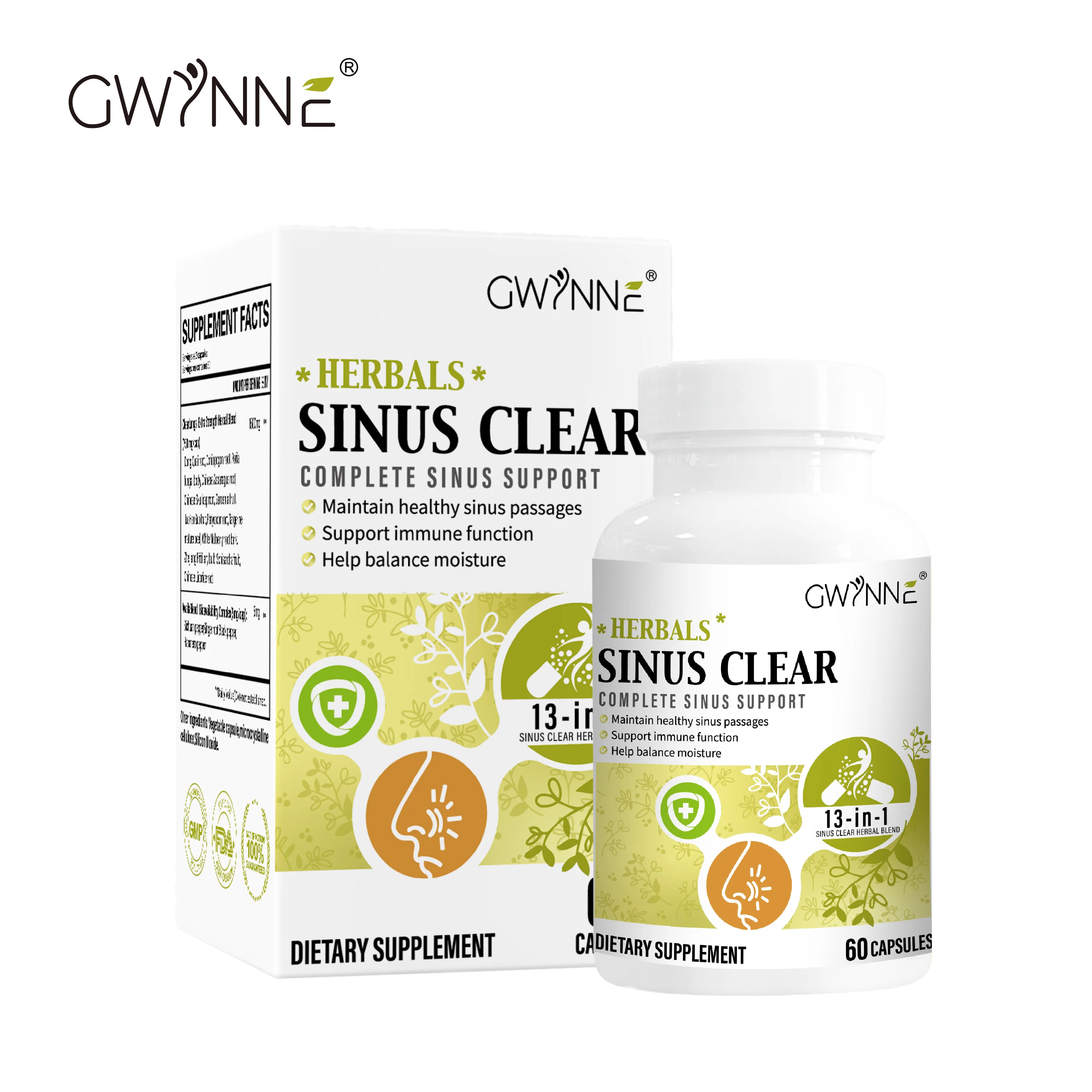 Gwynne Herbals Sinusclear,con Clearlungs Extra Fuerza Mezcla De Hierbas 1500mg,fórmula Completa Para La Salud Sinusal Y Nasal Para El Apoyo Inmunológico Y Respiratorio,60 Cápsula