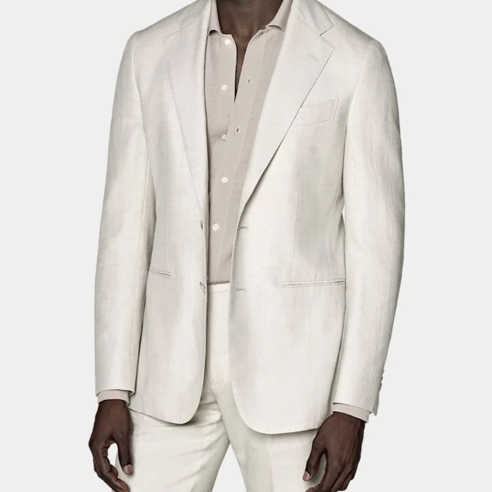White Summer Linen Elegant Men Suits Smart Casual Slim Fit Blazers Hombre Business High Quality Custom 2 Piece Set Costume Homme