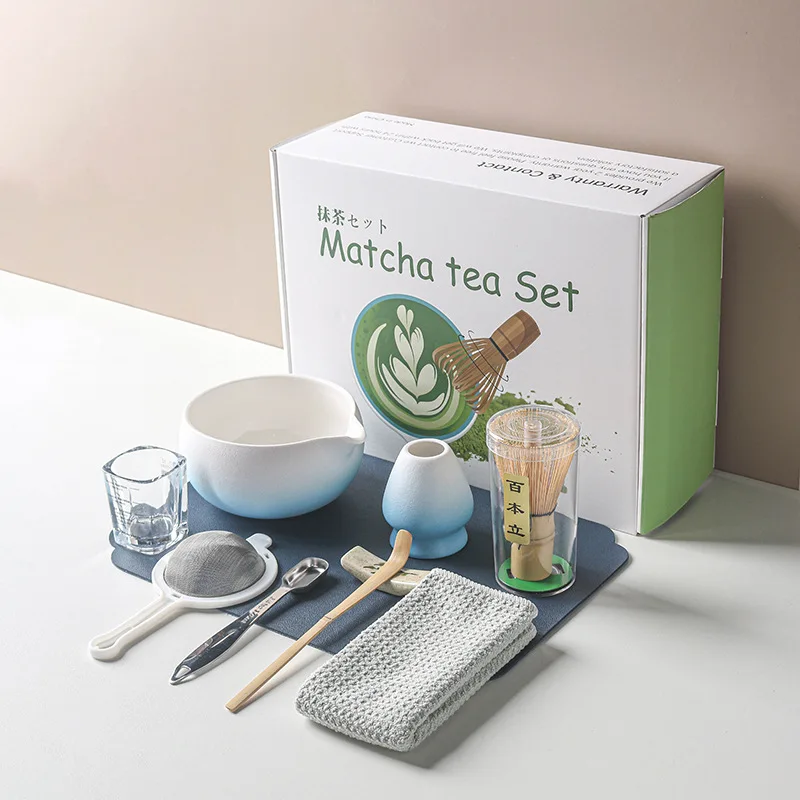 10pcs/set Matcha White Tea Whisk Teaware Japanese Ceremony Bamboo Chasen Tea Tool Brush Exquisite Matcha Kit Teawares