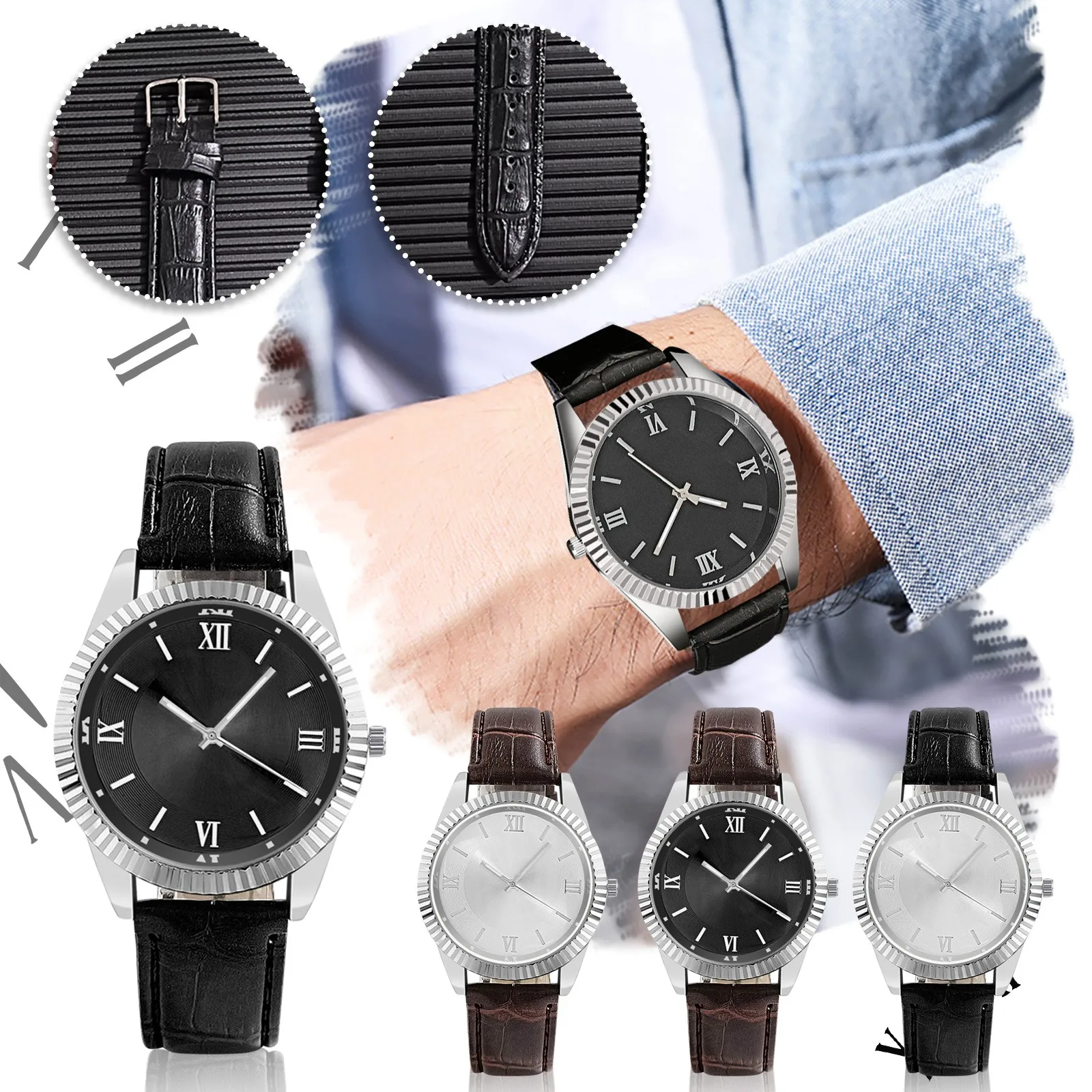 

Modern Fashion Black Quartz Men Watches Dial Watch Wristwatch Date Week Display Business Watch Ultra-Thin Date for Sports Daily