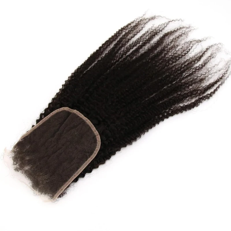 Afro Kinky Curly 5x5 Lace Closure Pre Plucked Brazilian Virgin Hair Baby Hair Human Transparent Lace Closure For Women