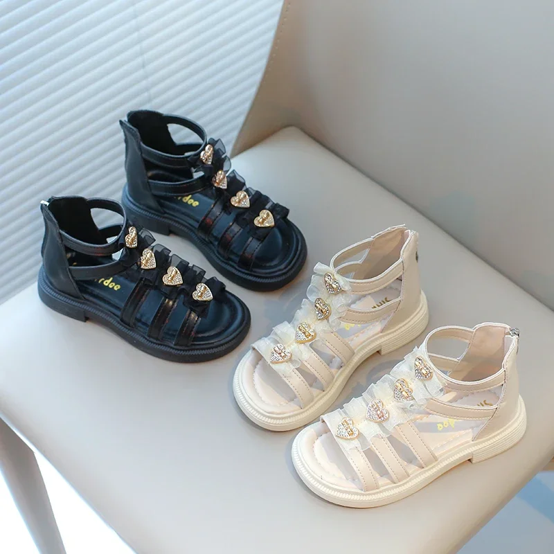 Girls Summer Sandals Medium Big Kids Gladiator Heart Buckle