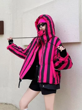 Striped Hooded Thick Parka Jacket 13