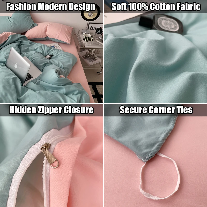 100% Cotton Pink Bedding Set Nordic Chic Duvet Cover Flat Sheet Pillowcase Soft Comforter Cover Bed Linen Boy Girl Home Textiles 2