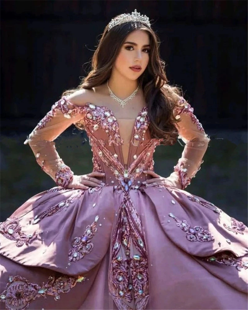 

Пыльное розовое платье с блестками для Quinceanera 2022 Charro, мексиканское милое платье 16, шнуровка, корсет, платье для 15 лет, Роскошное винтажное платье
