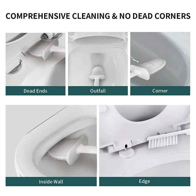 1 Piece Punch-free Toilet Wall-mounted Toilet Brush Bathroom Multifunctional Cleaning Brush Household Silicone Cleaner