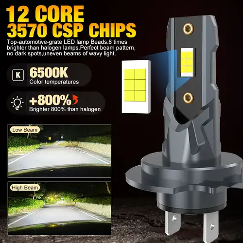 2Pcs 22000LM H7 LED Headlight Bulb 12pcs CSP 3570 Car Headlamp Auto Mini Canbus H7 Led Bulb Turbo Light 6500K 12V 110W - Image 2