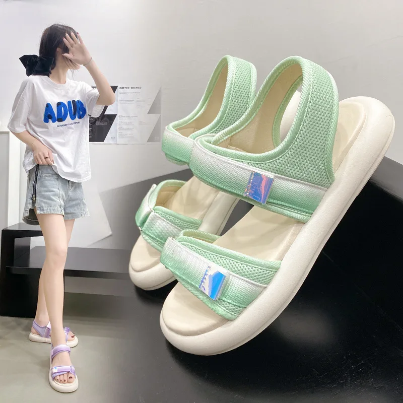 

Босоножки женские на низком каблуке, сандалии с открытым носком, толстая плоская подошва, танкетка, большие размеры, бежевые, лето 2024