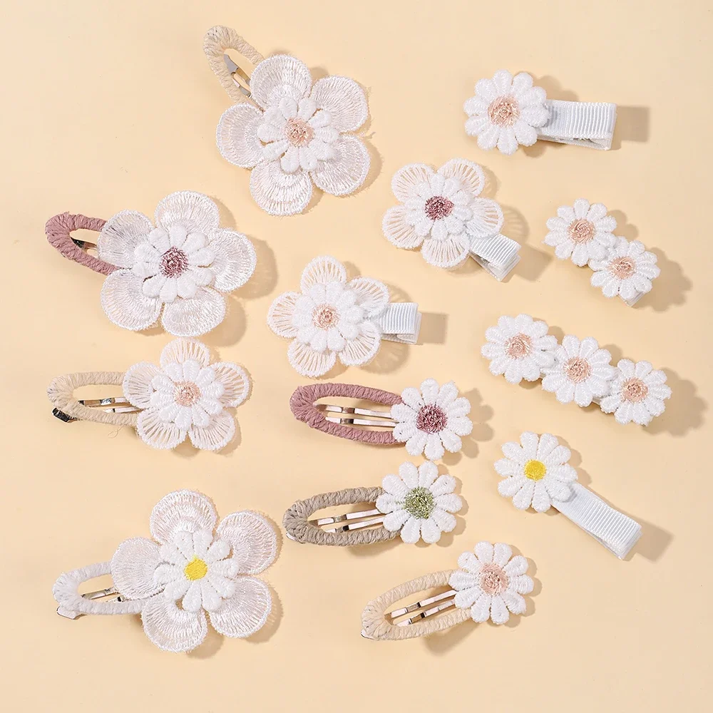 1pcs Ins 데이지 꽃 헤어 클립 어린이를위한 소녀 머리핀 레이스 화이트 바레트 공주 후크 액세서리 한국어
