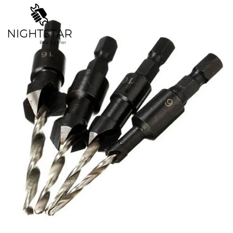 4pcs HSS Countersink Drill Bit Set Quick Change Hex Shank Scre Np 4pcs HSS Countersink Drill Bit Set Quick Change Hex Shank Scre Np