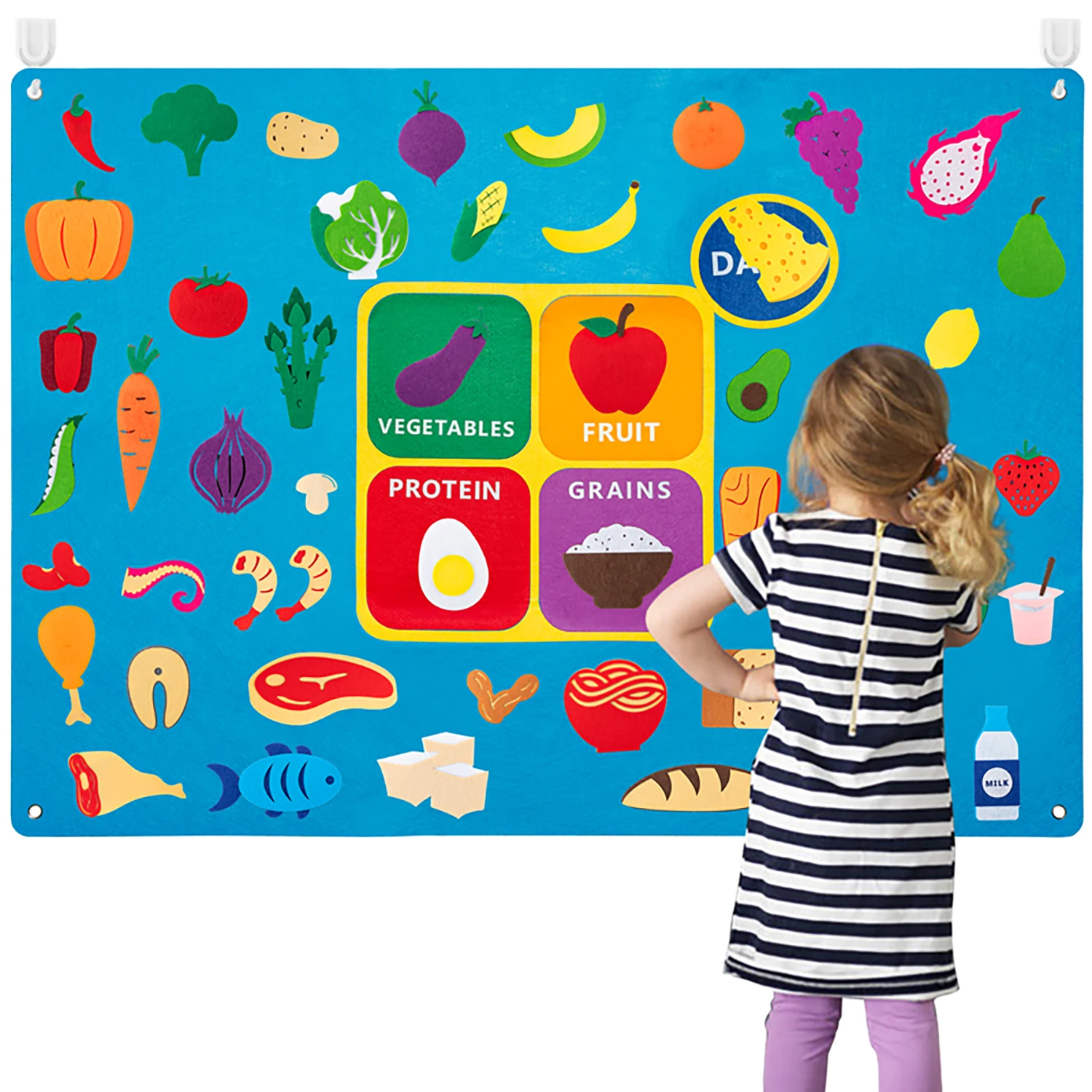 53Pcs DIY Food Classification Felt Storyboard Cartoon Vegetable Fruits Protein Grains Theme Classroom Puzzle Interactive Games