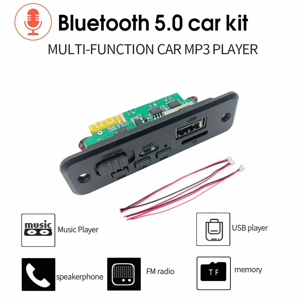 Car MP3 Player Decoder Board 5V Wireless FM Radio Module TF USB Handsfree Call 2*3W Amplifier Bluetooth-compatible