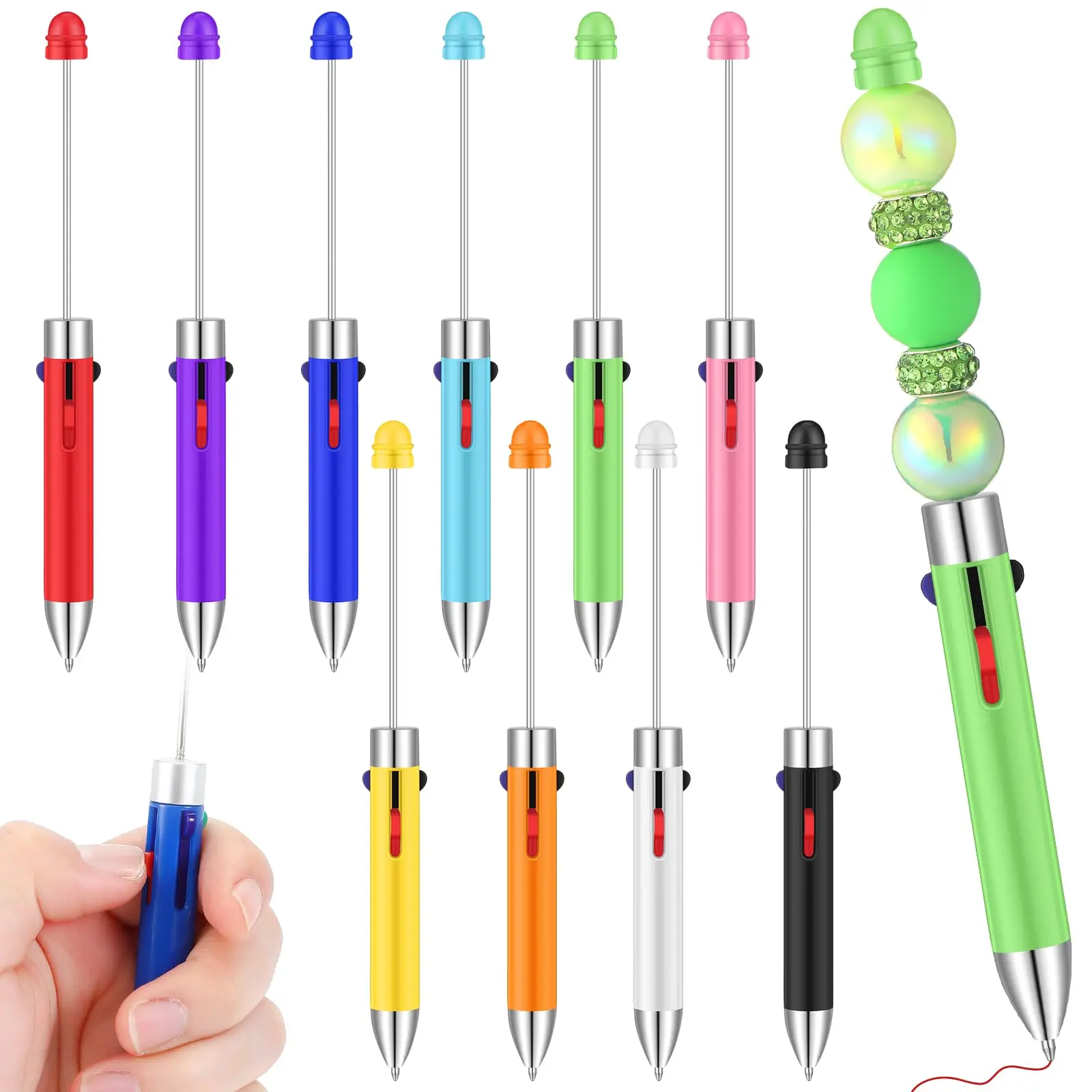 

10pcs New 4-color Refill Beaded Ballpoint Pen DIY Beadable Pens Student Stationery Plastic Gift Pen School Office Pen Supplies