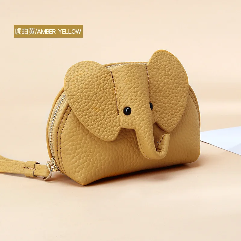 Candy Color Coin Purse Genuine Leather Women Shell Wallet with Keychain  Zipper Ladies Clutch Coins Change Bag Elephant Pattern in 2023