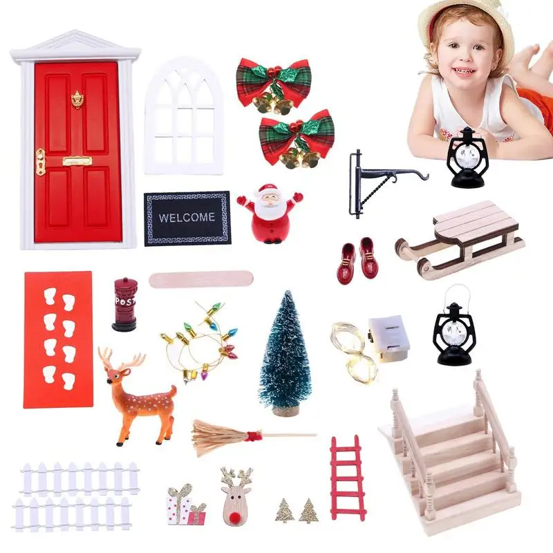 

Christmas Elf Fairy Door Wood Door Miniature Dollhouse Christmas Elf Door Decorative Dollhouse Miniature Elf Door Pretend
