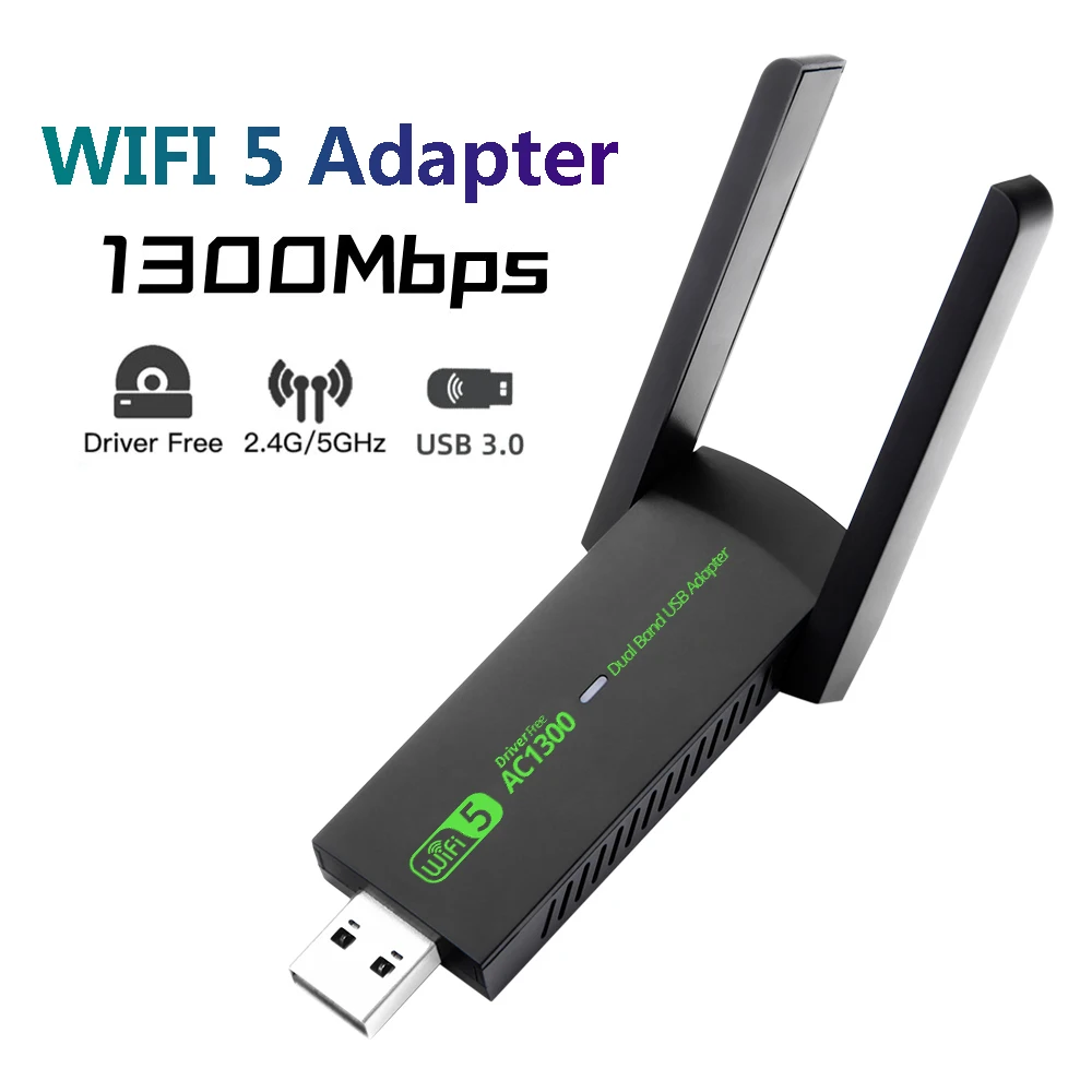 

1300Mbps WiFi 5 USB 3.0 Adapter Dual Band 2.4G&5GHz Gigabit Ethernet Wireless Network Card WiFi Dongle Antenna Support Win 10/11