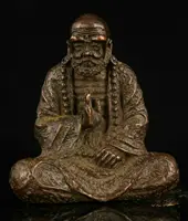 Collectibles Chinese Hand-Carved Retro Pure Red Copper Bodhidharma Statue Collection Ornaments Statues for Decoration 1