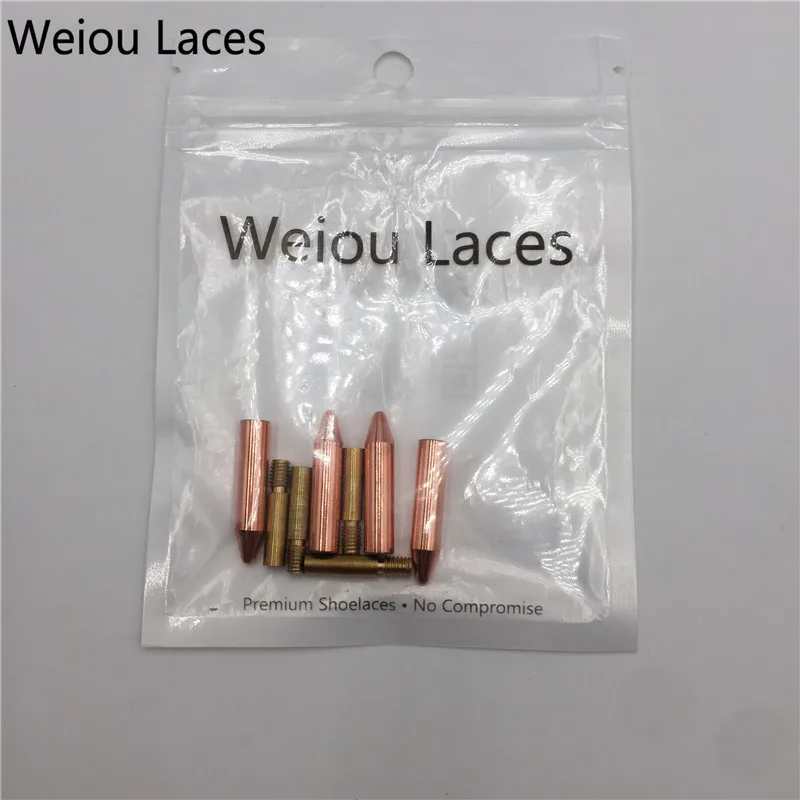 Weiou (20pcs/5 Sets) 5.6*26mm Mirror Polishing Shoelaces Metal Tips DIY Round Gold Bullet Aglets Screw On Clothing Laces Head