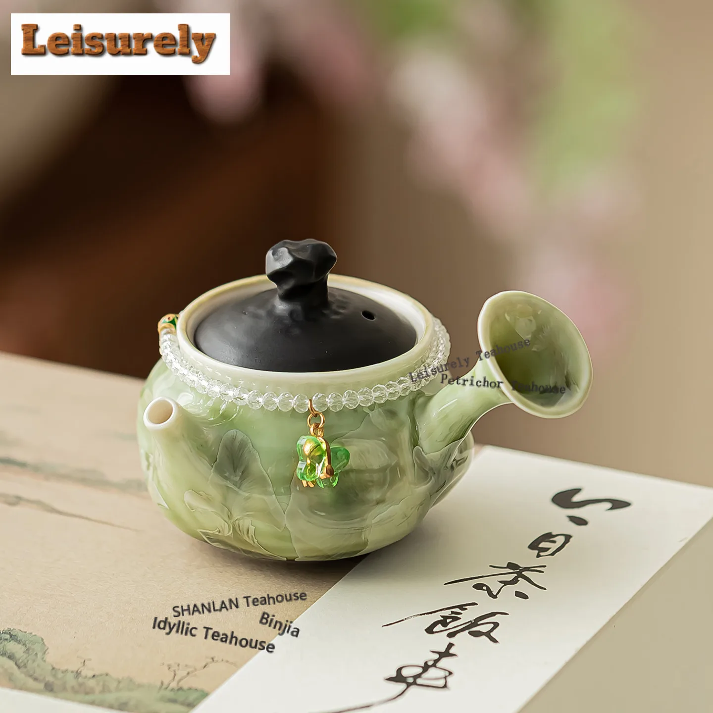 Kiln Fambe Crystal Side Handle Tea Set Complete Set Elegant Tea Ceremony Set Teapot and Tea Cup Set Chinese Tea Set Ornaments