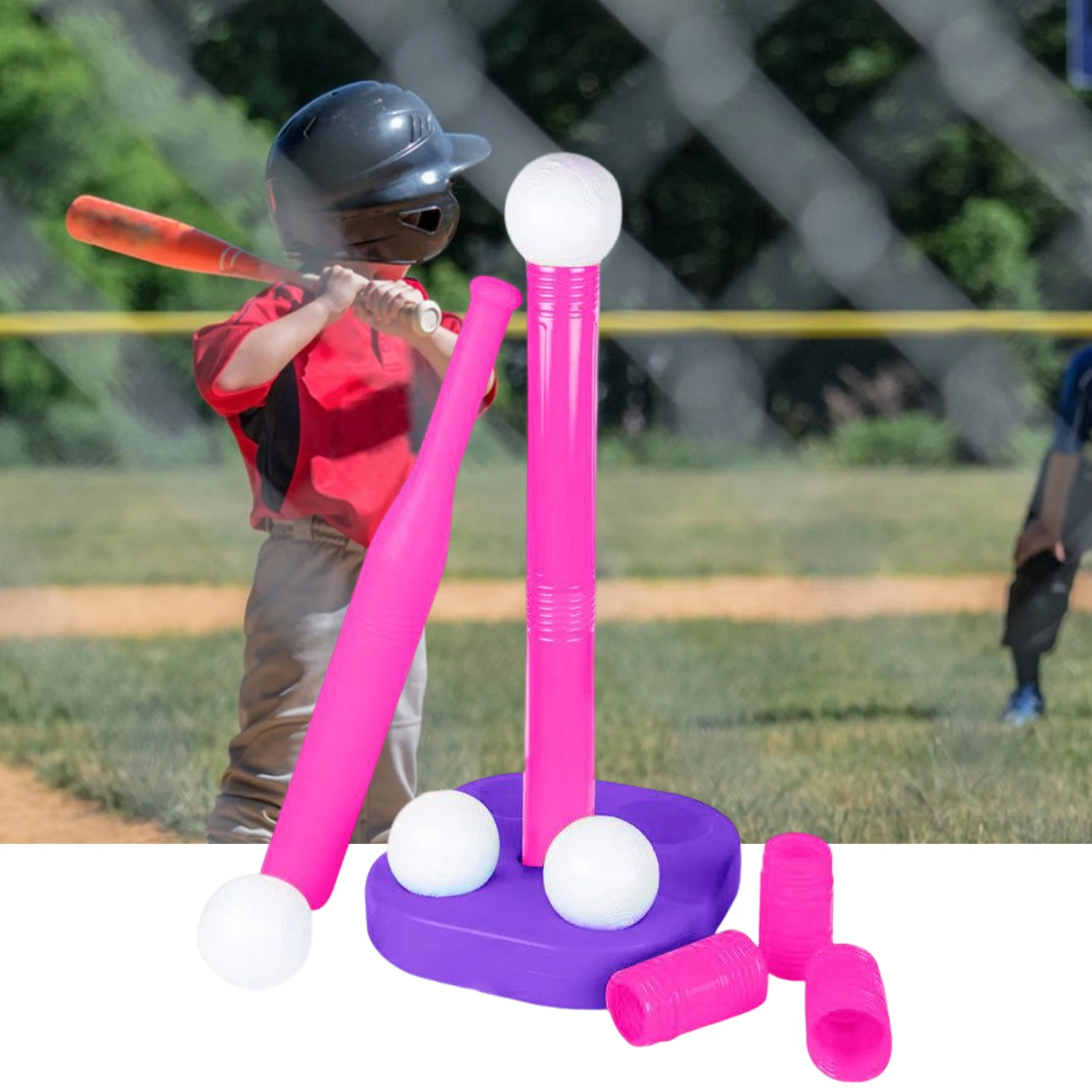 Interesting 1 Set Funny Kids Baseball Bat Tee Ball Toys Stand Plastic Kids Baseball Tee Burr-free for Child Boys Girls Games