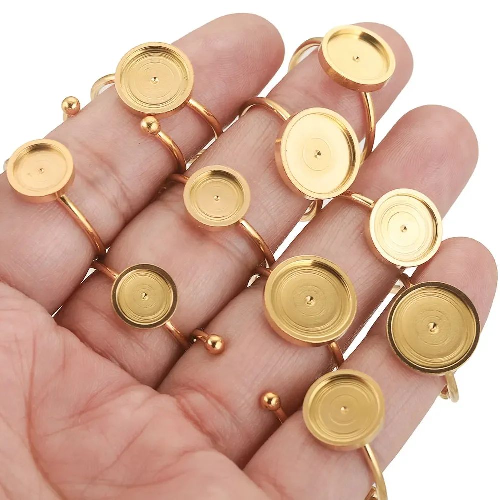 6 Anelli Ovali In Acciaio Inox Placcati Oro Per Fai-da-te Gioielli | Con Vassoio Per Cabochon In Vetro 14x10mm