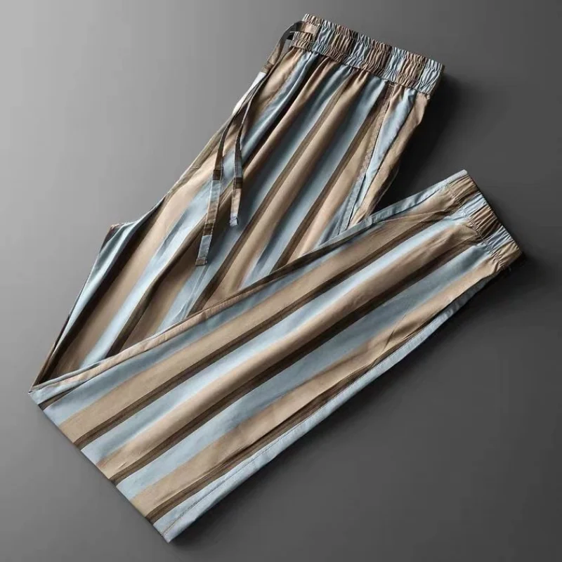 

Повседневные брюки 2023 летние модные Разноцветные полосатые спортивные повседневные брюки на завязках персонализированные дышащие тонкие Бриджи Роскошные брюки