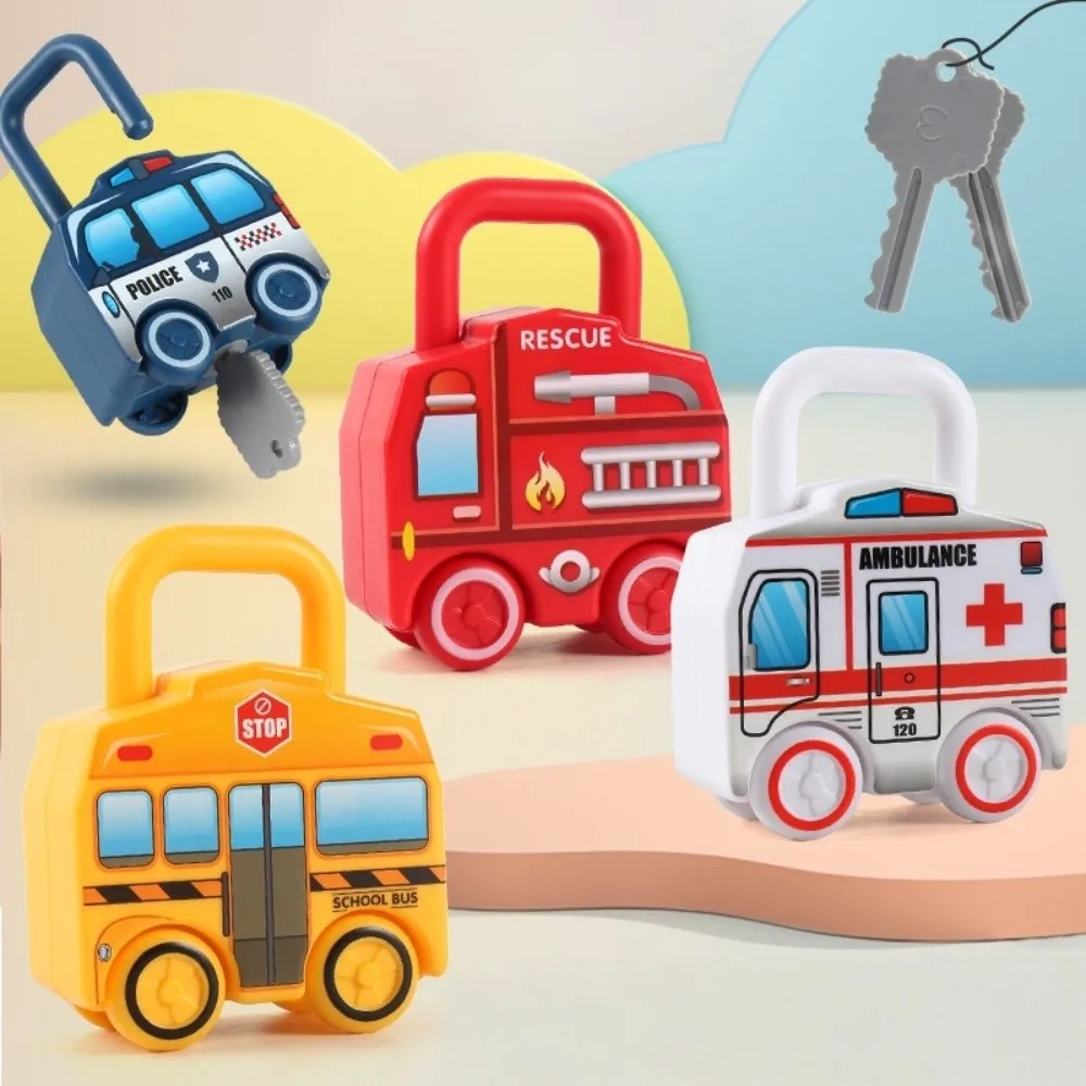 Ambulance Number Matching Unlocking Car Toy Early Educational Montessori Key Matching Toy Mini Cute Slidable Car Toy Baby