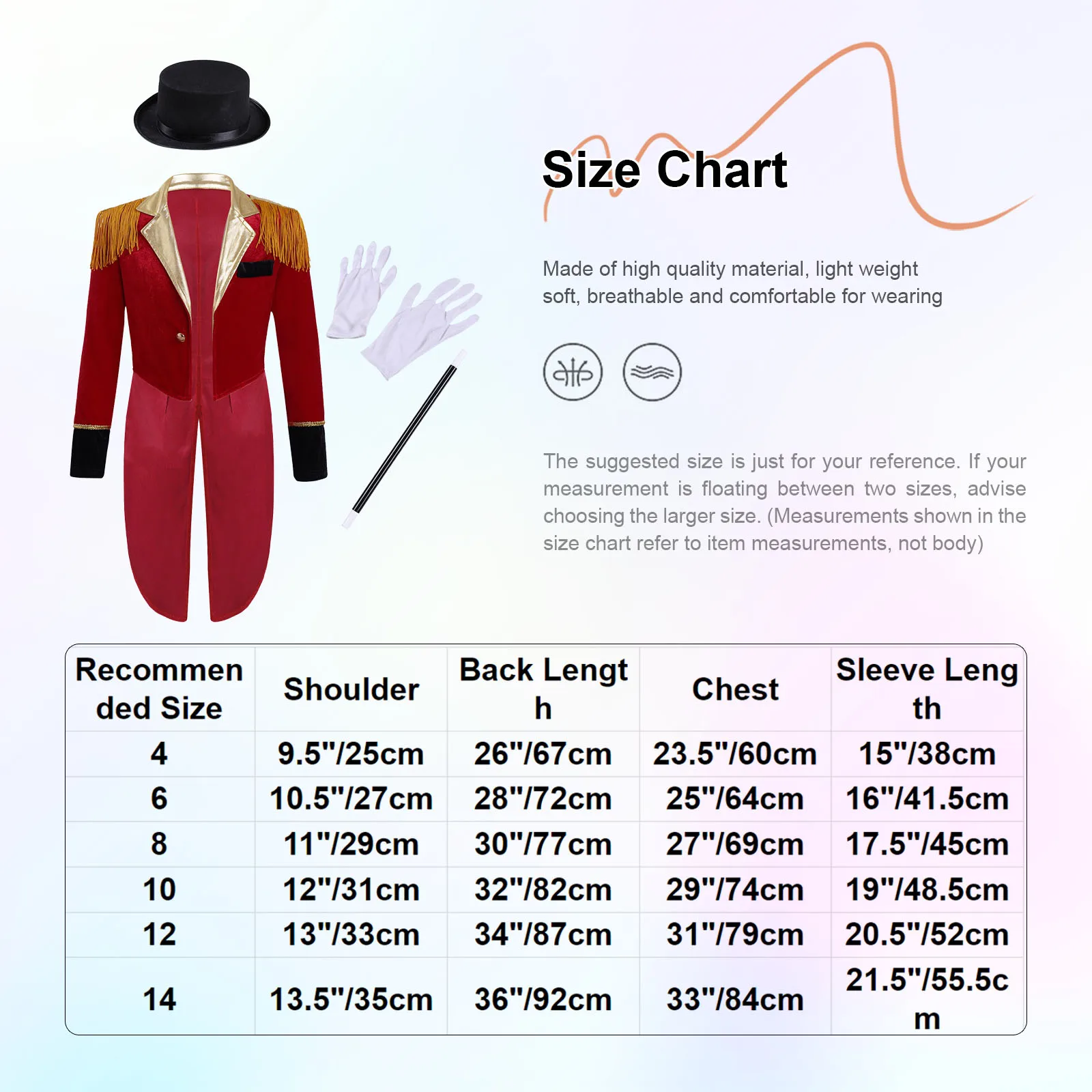 Kids Boys Circus Jacket Costume Medieval Ringmaster Tuxedo Coat Lapel Tailcoat with Hat Magic Wand Gloves Halloween Cosplay Suit