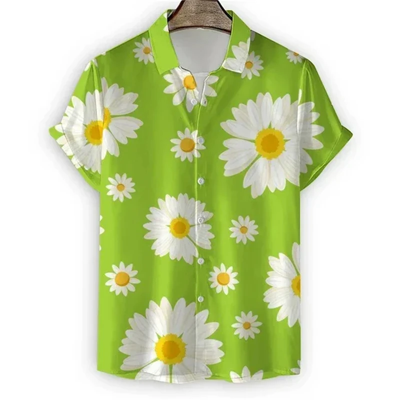 

Мужская пляжная рубашка с цветочным принтом, летняя новая блузка с короткими рукавами и лацканами, топы на пуговицах в гавайском стиле, Мужская одежда, короткие рубашки