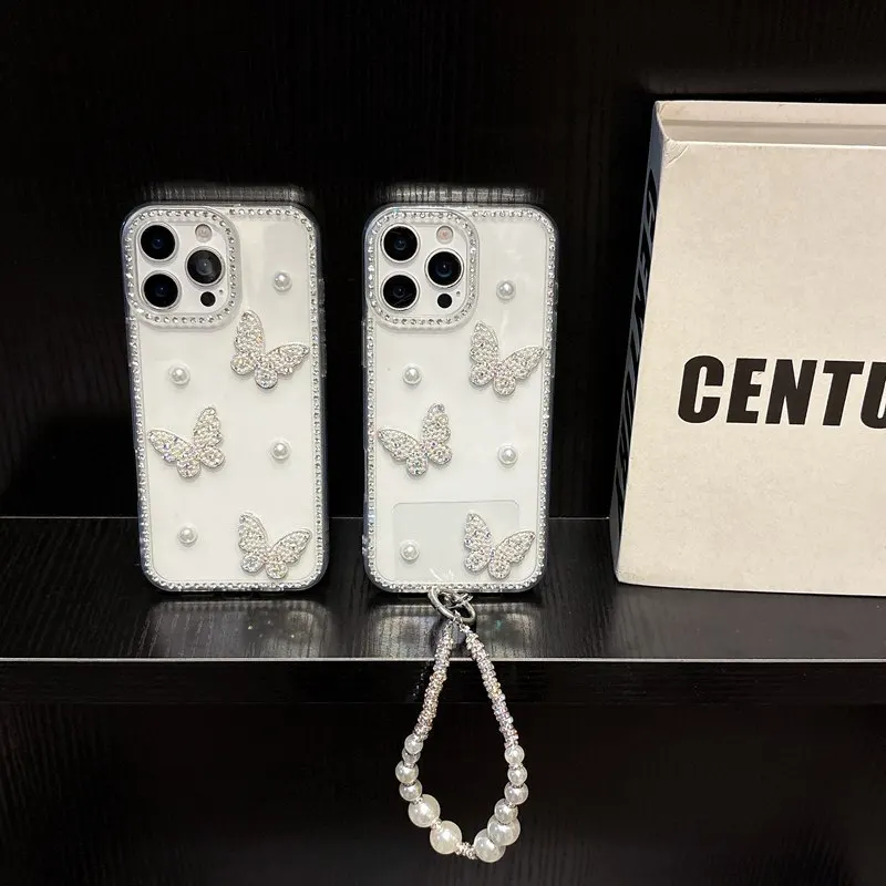 Pearl Butterfly Diamond Clear Soft Phone Case