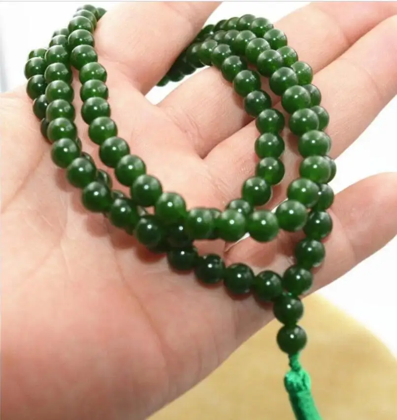 

Fashion jewelry Natural 6mm stone Buddhist Dark emerald 108 Prayer Beads Mala Bracelet Necklace jade Jewelry crys