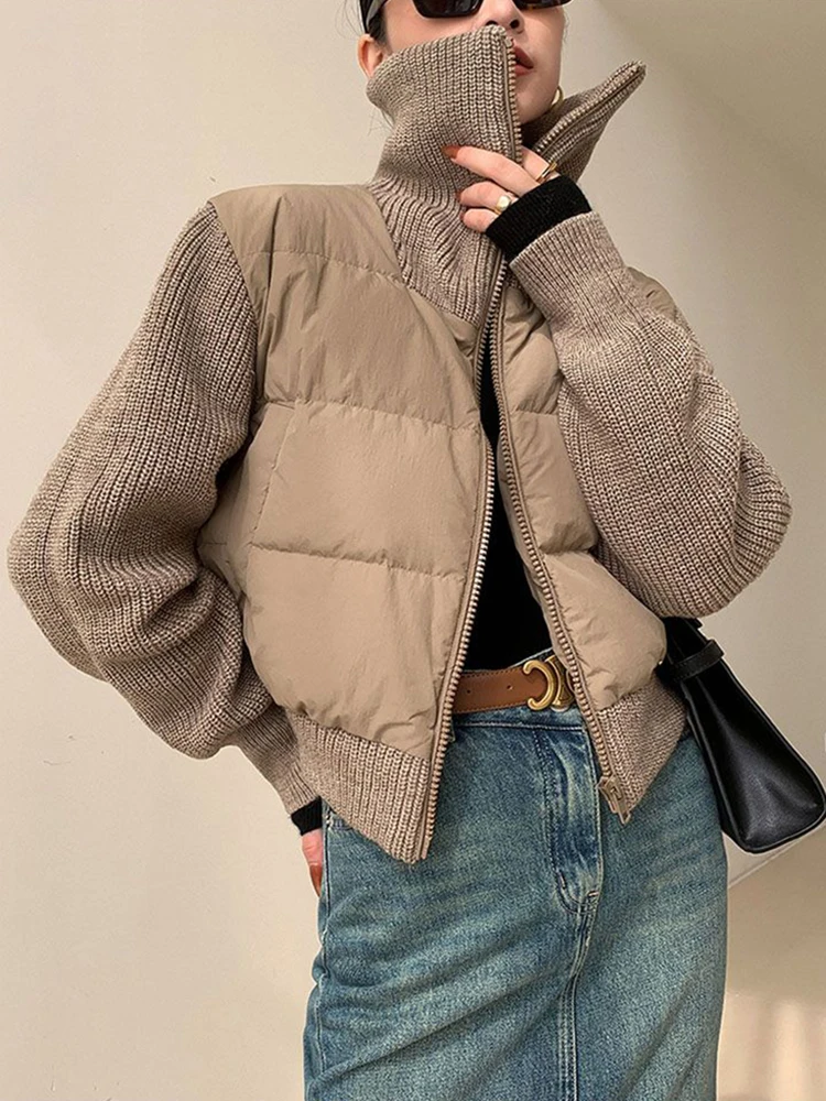

2024 Winter Warm Parka Patchwork Knitted Women Jacket Cotton Padded Jackets Female Fashion Coat Outwear