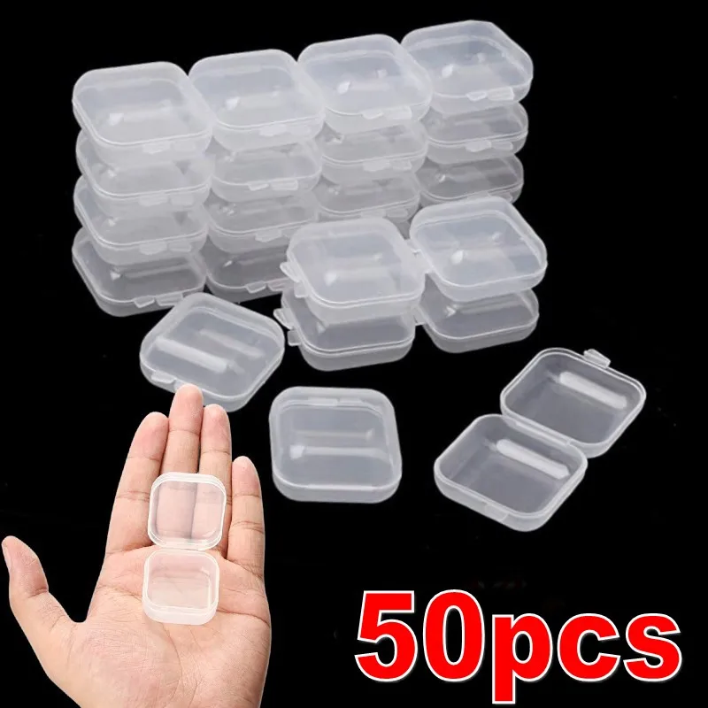 1-50Pcs Small Boxes Square Transparent Plastic Box Jewelry Storage Case Finishing Container Packaging Storage Box for Earrings