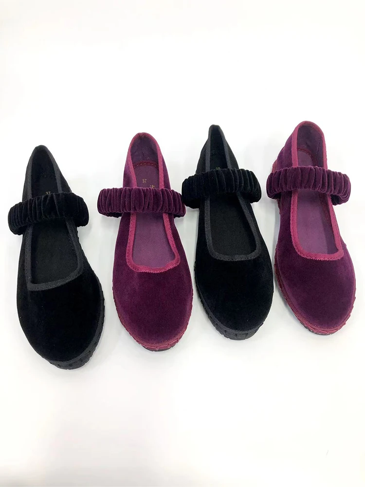 Elastic Band Velvet Mary Janes Ballet Flats Shoes Women 2024 Trend Solid Color Fabric Canvas Shoes Ladies Elegant Loafers Black 5