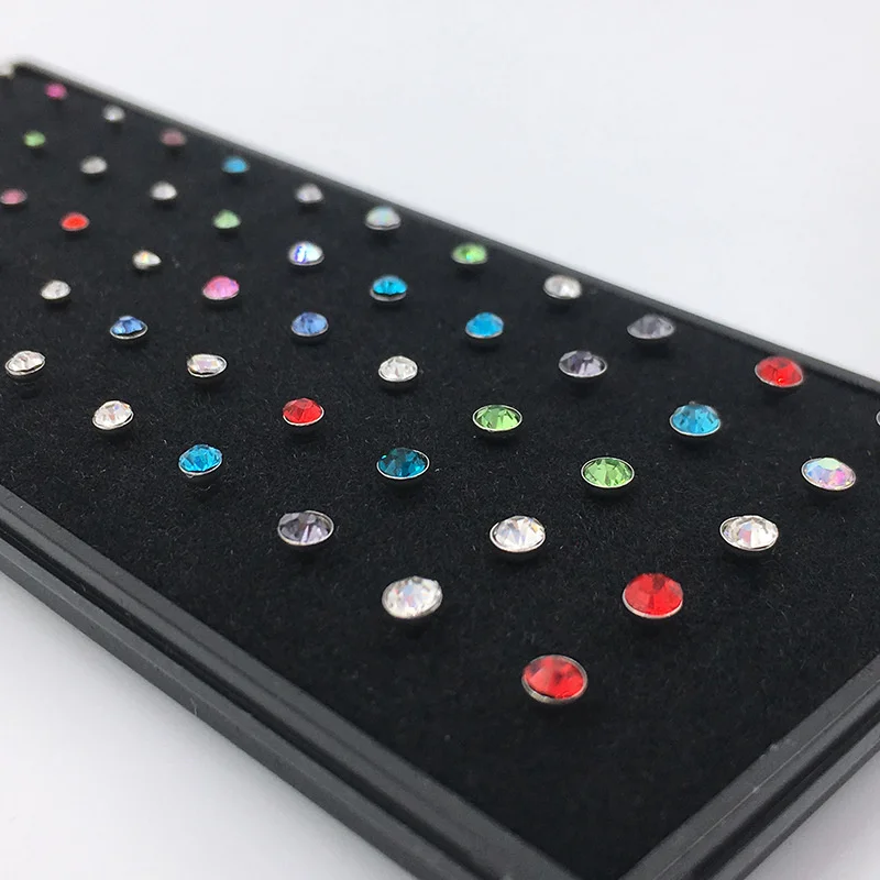 Piercing Jewelry 60Pcs Fashion L Shape Rhinestone Crystal Stainless Steel Nose Piercing Ear Bone Women Hypoallergenic Body Jewelry