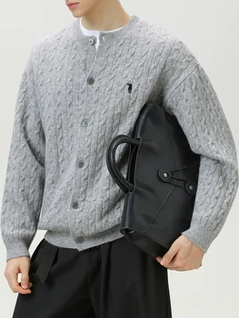 Luxury brand jacquard round neck sweater cardigan men's autumn winter trend classic Paul embroidery loose casual knitted coat